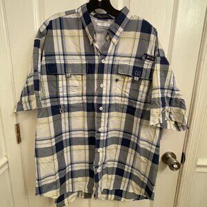 Columbia PFG Super Bahama Fishing Camp Cotton Shirt size L Cruise Vacation